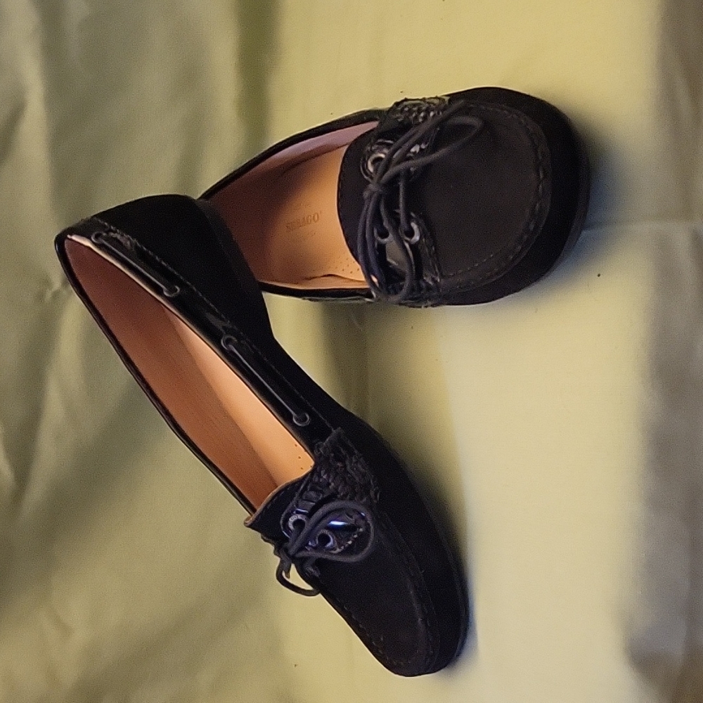 Sebago black nubuck/patent loafers